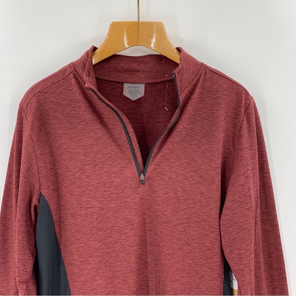 Asics NWT Mens' Heathered Red Cold Weather 1/4 Zip Long Sleeve Shirt, Medium - Picture 9 of 15